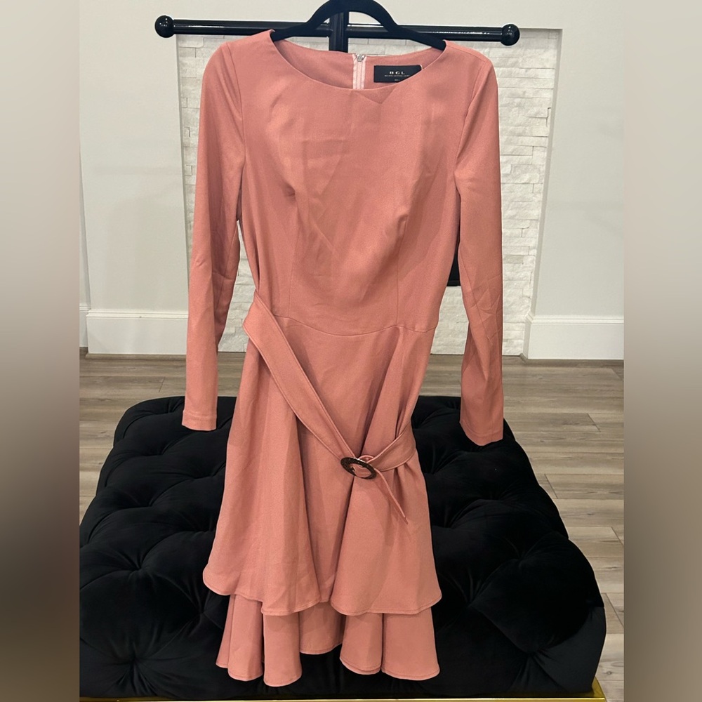 Elegant BGL Midi Rose Long Sleeve Dress